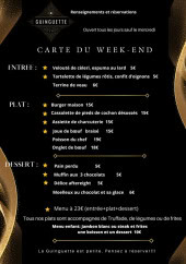 Menu Guinguette de Biollet - La carte du week end