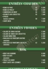 Menu Saibi-Saibi - Les entrées, woks, ...