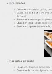 Menu La Trattoria des Bons Amis - Les salades et les pates