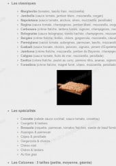 Menu La Trattoria des Bons Amis - Les pizzas classiques, les spécialites et les calzones