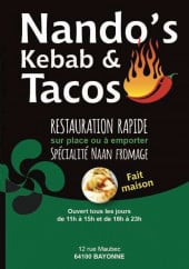 Menu Nando's Kebab & Tacos - Carte et menu Nando's Kebab & Tacos Bayonne