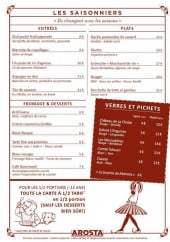 Menu Arosta Campagne et Gourmandise - Les saisonniers 