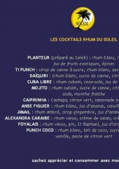 Menu Le Soleil des Antilles - Les cocktails rhum 