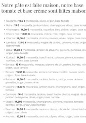 Menu Pizzeria Feel Good - Les pizzas