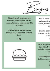 Menu Gozategia - Les burgers
