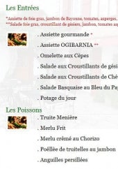 Menu Ogibarnia - Entrées et poissons