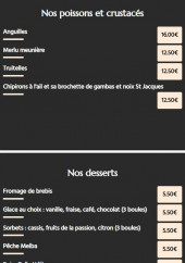 Menu Restaurant Hôtel Dermit - Les poissons, crustacés et desserts