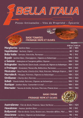 Menu Bella Italia - Les pizzas et calzones