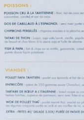 Menu Manava - Les poissons et viandes