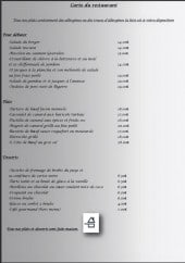 Menu Le Monocle - Pour débuter, plats et desserts 