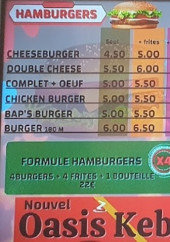 Menu Nouvel Oasis Kebab - Les hamburgers et paninis