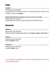Menu Wisso's - Les plats et desserts
