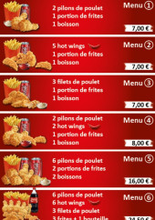 Menu Cfc 65 - Les menus pilons de poulet  et menus wings