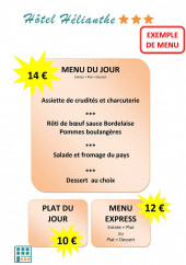 Menu Hotel Hélianthe - Exemple de menu du jour