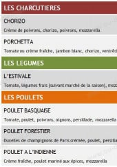 Menu Pizza au feu de bois - Les pizzas charcuteries et autres