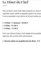Menu Au Primerose Hôtel - Le menu