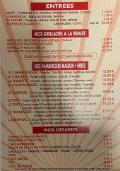 Menu Bar tapas Restaurant au garage - Les entrées, grillades et desserts, ...