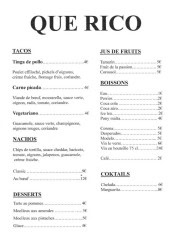 Menu Que Rico - Les tacos, desserts et boissons, ...