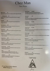 Menu Tarterie Chez Man - Les pizzas