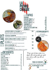 Menu La pierre chaude - Les tapas, plats, ...