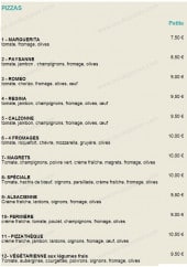 Menu La Pizzathèque - Les pizzas