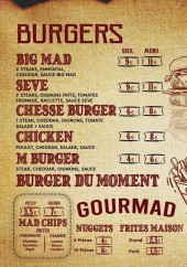 Menu Le Mad - Burgers, sandwiches et assiettes