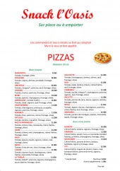 Menu L'Oasis - Pizzas