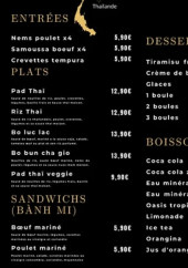 Menu Le Maï Thaï - Les entrées, plats et sandwichs,...