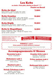 Menu Kebs Baba - Les accompagnements, kebabs, ...