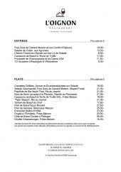 Menu L’Oignon - Entrées et plats