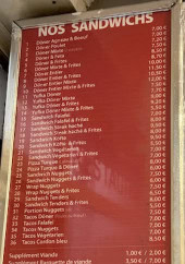 Menu La Corne D’or - Les sandwiches