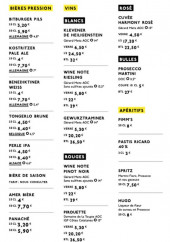 Menu Supertonic - Les bières, vins et apéritifs