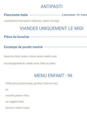 Menu Casa Blu - Les entrées, viandes et menu enfant