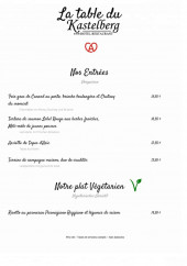 Menu La Table du Kastelberg - les entrées et plats végétariens