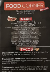Menu Food Corner - Les naans et tacos