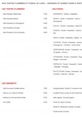 Menu Restaurant Notre Dame - Les tartes flambées, pizzas et desserts