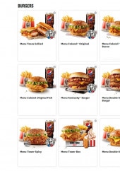 Menu KFC - Les burgers