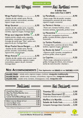 Menu Crock et Mâche - Les wraps, tartines et boissons, desserts,....