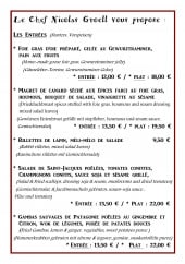 Menu L'Epicurien - Suggestions du chef