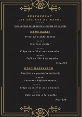 Menu Les Délices du Maroc - Les menus