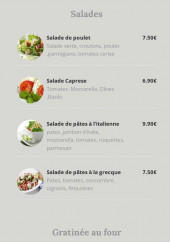 Menu La forchetta - Les salades et gratinée au four