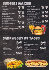 Menu Le Phénix - Les burgers, sandwichs et tacos