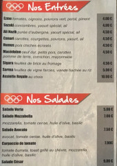 Menu Olympia - Les entrées et salades