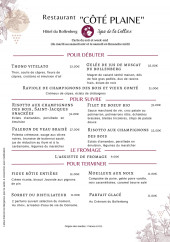 Menu Côté Plaine - La carte soir et week end