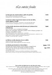 Menu Au Cheval Blanc - entrées froides