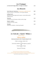 Menu La Palette - Les fromages, desserts, ...