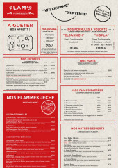 Menu Flam's - Les entrées, plats et desserts,...