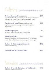 Menu Selcius - Les entrées et viandes