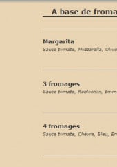 Menu Les Bobos - les pizzas à base de fromages