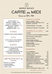 Menu Bistrot Bondy - La carte du midi